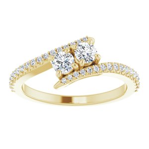 14K Yellow Gold 3.4 mm Round Two-Stone Accented Engagement Ring. 123077:136:P