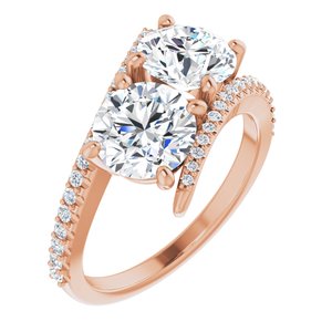 14K Rose Gold 7 mm Round Two-Stone Accented Engagement Ring. 123077:314:P