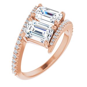 14K Rose Gold 7x5 mm Emerald Two-Stone Accented Engagement Ring. 123077:584:P