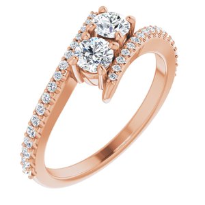 14K Rose Gold 3.8 mm Round Two-Stone Accented Engagement Ring. 123077:179:P