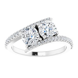 14K White Gold 5 mm Cushion Two-Stone Accented Engagement Ring. 123077:420:P