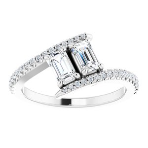14K White Gold 5x3 mm Emerald Two-Stone Accented Engagement Ring. 123077:555:P