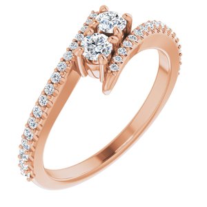 14K Rose Gold 3 mm Round Two-Stone Accented Engagement Ring. 123077:103:P