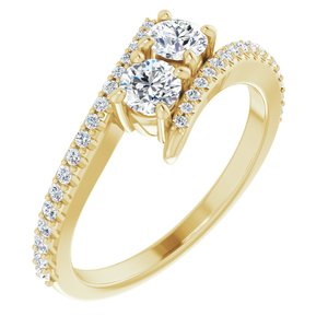 14K Yellow Gold 3.75 mm Round Two-Stone Accented Engagement Ring. 123077:166:P