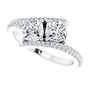 14K White Gold 5 mm Cushion Two-Stone Accented Engagement Ring. 123077:420:P