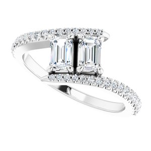 14K White Gold 5x3 mm Emerald Two-Stone Accented Engagement Ring. 123077:555:P