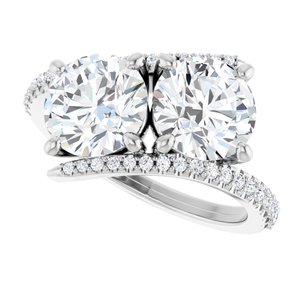 14K White Gold 7.4 mm Round Two-Stone Accented Engagement Ring. 123077:330:P