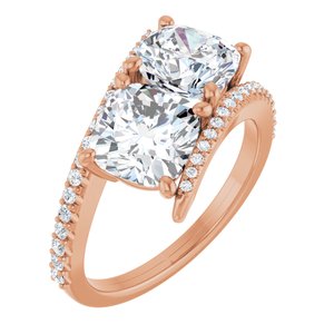 14K Rose Gold 7 mm Cushion Two-Stone Accented Engagement Ring. 123077:449:P