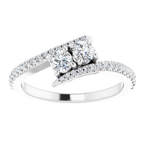 14K White Gold 3.5 mm Round Two-Stone Accented Engagement Ring. 123077:150:P