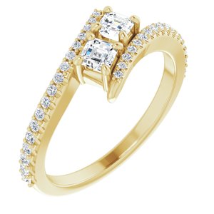 14K Yellow Gold 3 mm Asscher Two-Stone Accented Engagement Ring. 123077:481:P
