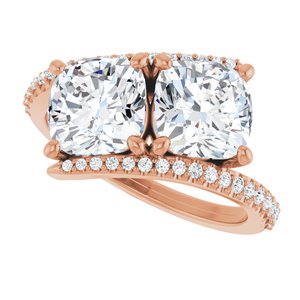 14K Rose Gold 7 mm Cushion Two-Stone Accented Engagement Ring. 123077:449:P