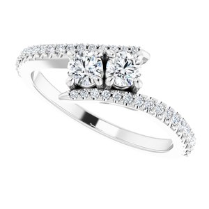 14K White Gold 3.5 mm Round Two-Stone Accented Engagement Ring. 123077:150:P