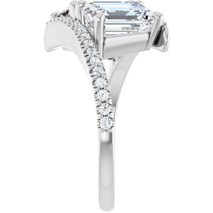 14K White Gold 8x6 mm Emerald Two-Stone Accented Engagement Ring. 123077:600:P