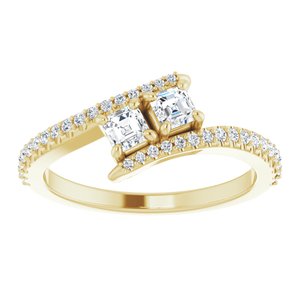 14K Yellow Gold 3 mm Asscher Two-Stone Accented Engagement Ring. 123077:481:P