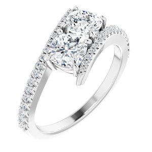14K White Gold 5 mm Cushion Two-Stone Accented Engagement Ring. 123077:420:P