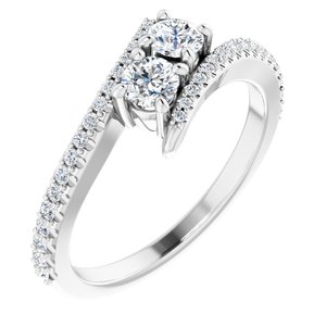 14K White Gold 3.5 mm Round Two-Stone Accented Engagement Ring. 123077:150:P
