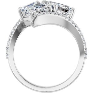 14K White Gold 8x6 mm Emerald Two-Stone Accented Engagement Ring. 123077:600:P