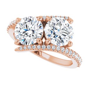 14K Rose Gold 7 mm Round Two-Stone Accented Engagement Ring. 123077:314:P