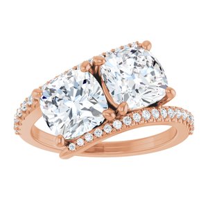 14K Rose Gold 7 mm Cushion Two-Stone Accented Engagement Ring. 123077:449:P
