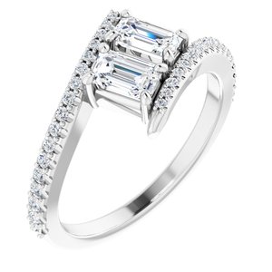 14K White Gold 5x3 mm Emerald Two-Stone Accented Engagement Ring. 123077:555:P
