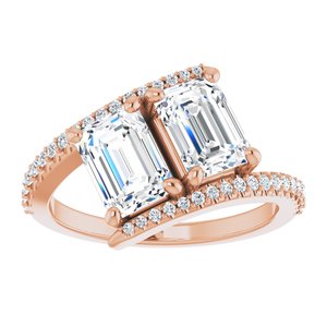 14K Rose Gold 7x5 mm Emerald Two-Stone Accented Engagement Ring. 123077:584:P