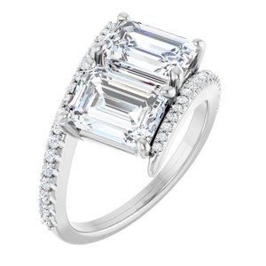 14K White Gold 8x6 mm Emerald Two-Stone Accented Engagement Ring. 123077:600:P