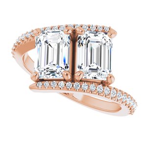 14K Rose Gold 7x5 mm Emerald Two-Stone Accented Engagement Ring. 123077:584:P