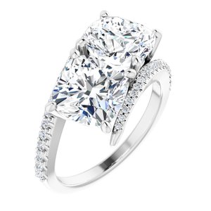 14K White Gold 8 mm Cushion Two-Stone Accented Engagement Ring. 123077:465:P