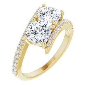 14K Yellow Gold 6 mm Cushion Two-Stone Accented Engagement Ring. 123077:436:P