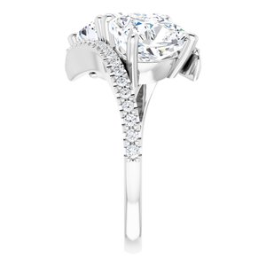 14K White Gold 8 mm Cushion Two-Stone Accented Engagement Ring. 123077:465:P
