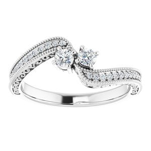 14K White Gold 2.8 mm Round Two-Stone Accented Engagement Ring. 123121:120:P