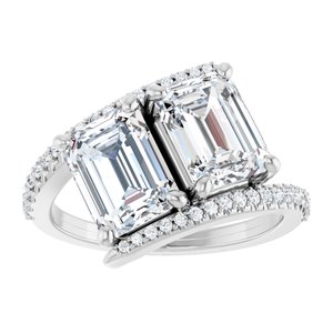 14K White Gold 8x6 mm Emerald Two-Stone Accented Engagement Ring. 123077:600:P