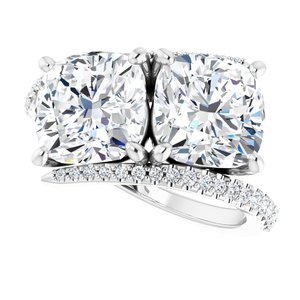 14K White Gold 8 mm Cushion Two-Stone Accented Engagement Ring. 123077:465:P