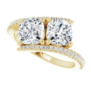 14K Yellow Gold 6 mm Cushion Two-Stone Accented Engagement Ring. 123077:436:P