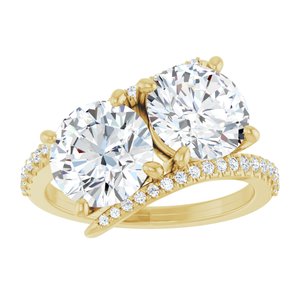 14K Yellow Gold 8 mm Round Two-Stone Accented Engagement Ring. 123077:346:P