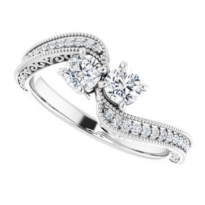 14K White Gold 3.8 mm Round Two-Stone Accented Engagement Ring. 123121:210:P