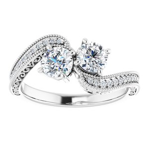 14K White Gold 4.8 mm Round Two-Stone Accented Engagement Ring. 123121:255:P