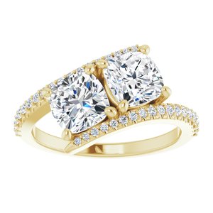 14K Yellow Gold 6 mm Cushion Two-Stone Accented Engagement Ring. 123077:436:P