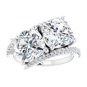 14K White Gold 8 mm Cushion Two-Stone Accented Engagement Ring. 123077:465:P