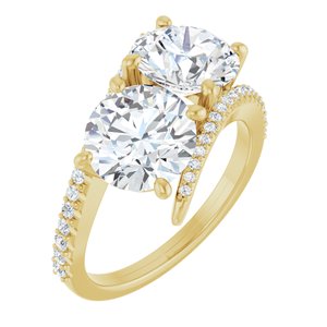 14K Yellow Gold 8 mm Round Two-Stone Accented Engagement Ring. 123077:346:P