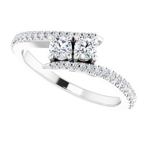 14K White Gold 3.2 mm Round Two-Stone Accented Engagement Ring. 123077:120:P