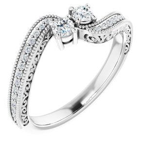 14K White Gold 2.8 mm Round Two-Stone Accented Engagement Ring. 123121:120:P
