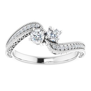14K White Gold 3.4 mm Round Two-Stone Accented Engagement Ring. 123121:165:P