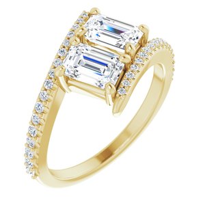 14K Yellow Gold 6x4 mm Emerald Two-Stone Accented Engagement Ring. 123077:571:P