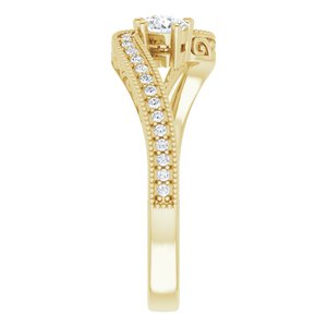 14K Yellow Gold 3.5 mm Round Two-Stone Accented Engagement Ring. 123121:181:P