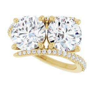 14K Yellow Gold 8 mm Round Two-Stone Accented Engagement Ring. 123077:346:P