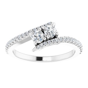 14K White Gold 3.2 mm Round Two-Stone Accented Engagement Ring. 123077:120:P