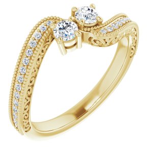 14K Yellow Gold 3 mm Round Two-Stone Accented Engagement Ring. 123121:136:P