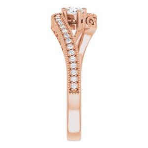 14K Rose Gold 3.2 mm Round Two-Stone Accented Engagement Ring. 123121:149:P