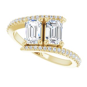 14K Yellow Gold 6x4 mm Emerald Two-Stone Accented Engagement Ring. 123077:571:P